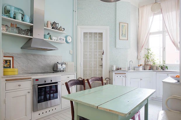 แต่งห้องครัวเก่า ทาผนังสีฟ้า สวยสดใส น่ารักกว่าเดิม!