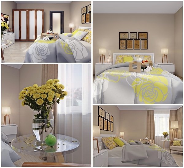 ห้องนอนขนาดใหญ่ แต่งลายดอกไม้สีเหลือง โดดเด่น สดใส!