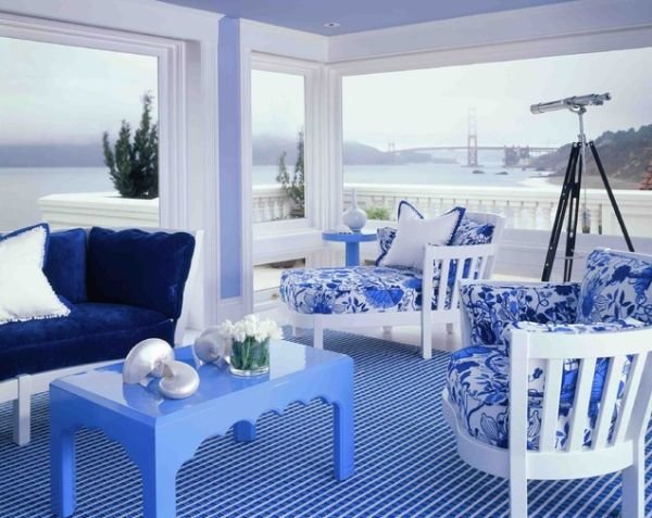 Phòng khách bình yên với sắc xanh