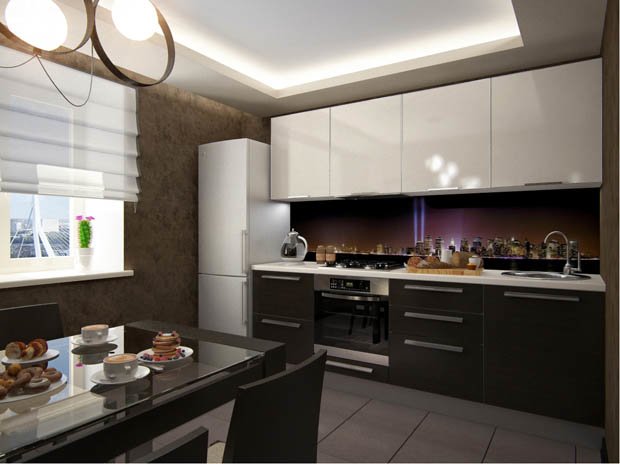 ห้องครัวสีน้ำตาล ออกแบบ 3D สวยมีมิติ ชัดเจน!