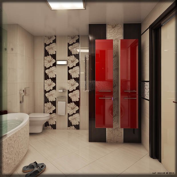 แต่งห้องน้ำใช้สีแดงสร้างจุดโดดเด่น สะดุดตา งดงาม!