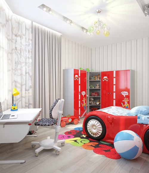 แต่งแต้มจินตนาการ "ห้องนอนเด็ก" กับเตียงนอนรถสีแดงสดใส สุดจี๊ด...!! - เตียงนอนรูปรถสีแดง - เฟอร์นิเจอร์ - ตกแต่ง - ห้องเด็ก - ห้องนอนเด็ก - ห้องเด็กสีสดใส