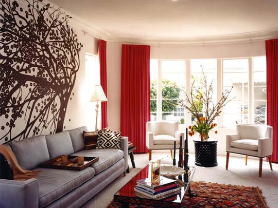 Living Rooms with Red and White for Christmas - Decoration