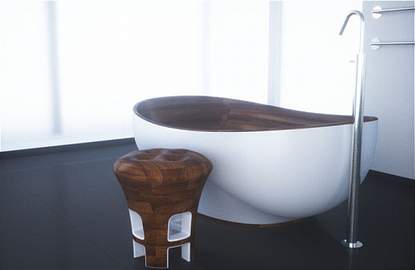 Phòng tắm với các vật dụng từ gỗ - Gỗ