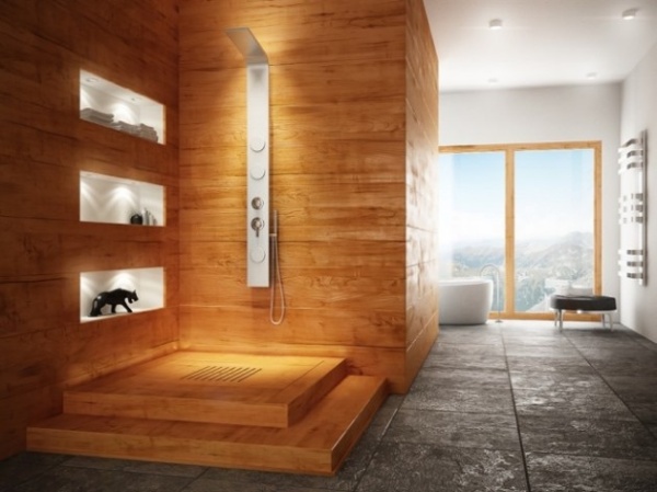Phòng tắm tinh tế với nội thất bằng gỗ