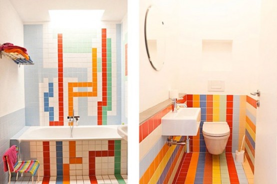 Lót gạch nhiều màu cho phòng tắm thêm nổi - Phòng tắm - Gạch
