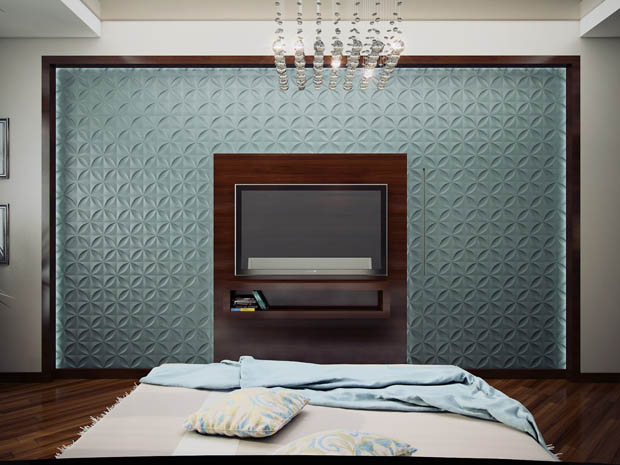 แบบห้องนอน สวย สบาย สว่าง แต่งผนังแผ่นไม้ งดงาม!! - แต่งห้องนอน - ผนังสีฟ้าสวย - วอลเปเปอร์สีฟ้า - แต่งผนังแผ่นไม้ - สปอร์ตไลท์หัวนอน - ห้องนอน