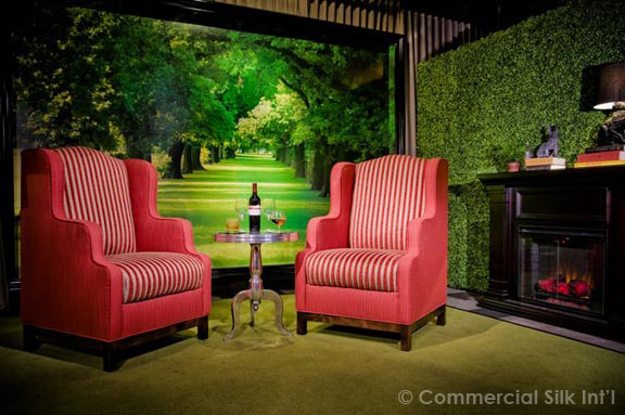 Silk Boxwood Panels In Underground Lounge - Underground Lounge - Interior Design