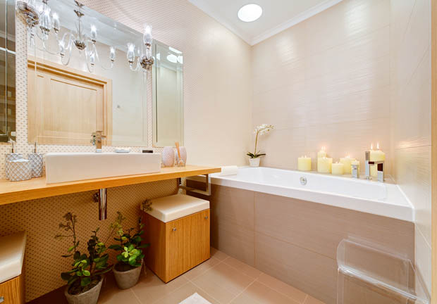 ตกแต่งห้องน้ำ ด้วยเคาน์เตอร์ไม้ ดูอ่อนโยน แสนผ่อนคลาย - ห้องน้ำ - การออกแบบ - เคาน์เตอร์ไม้ - แบบห้องน้ำ - อ่างอาบน้ำแบบฝัง