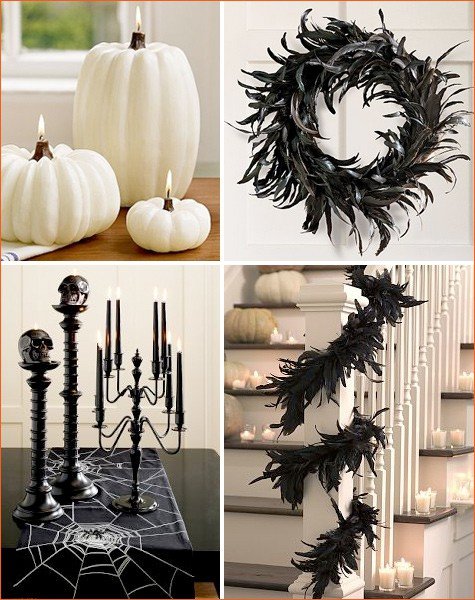 Extravagáns és stílusos fekete-fehér dekorációk Halloween-ra