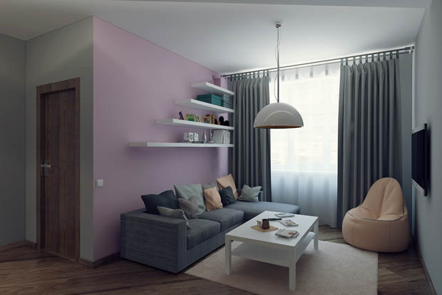 ตกแต่งภายในจัดห้องเล็กๆ สีม่วง-เทา ได้ลงตัว น่ารัก! - การออกแบบ - ตกแต่งบ้าน - ห้องนั่งเล่น - ห้องครัว - ตกแต่งภายใน - สีม่วง เทา