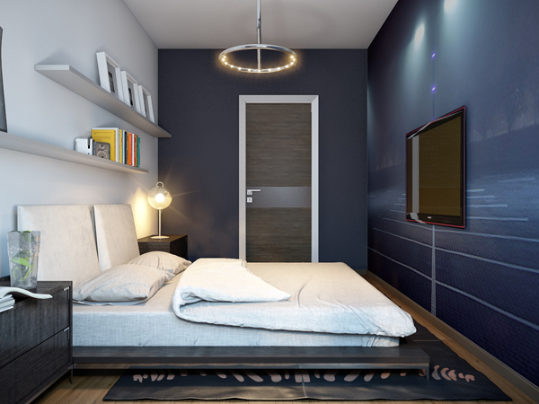 ห้องนอนขนาดเล็ก แต่งโทนสีน้ำเงิน  แนวโมเดิร์นแมนๆ - แบบห้องนอน - ห้องนอนสีน้ำเงิน - แต่งห้องนอนผู้ชาย - ห้องนอนโมเดิร์น - ห้องนอน