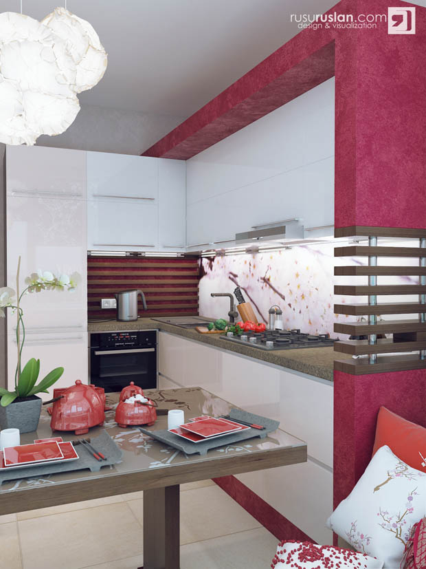 แบบห้องครัวสีขาว-แดงแสนลงตัว น่ารักคิขุ ดูทันสมัย สไตล์ญี่ปุ่น - ของแต่งบ้าน - ตกแต่ง - การออกแบบ - ห้องครัว - สไตล์ญี่ปุ่น - ครัวสีขาวแดง