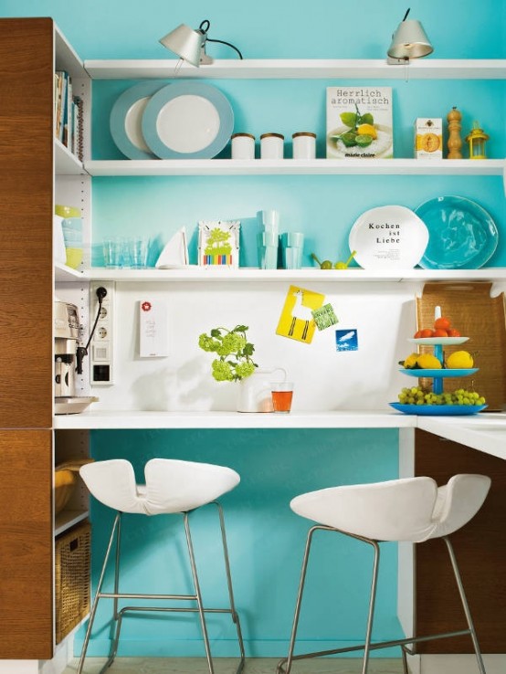 ห้องครัวสีเขียว Turquoise สดใส สไตล์โมเดิร์นเพื่อบ้านพื้นที่น้อย - ครัวสีเขียวTurquoise - ห้องครัวห้องเล็ก - แต่งครัวสีสดใส - ห้องครัวพื้นที่น้อย - ครัวสีฟ้า - แต่งครัวสีเขียว - สีเขียว Turquoise