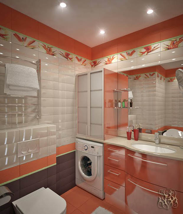 แต่งห้องน้ำขนาดเล็ก น่ารักสดใสด้วยสีส้ม! - แต่งห้องน้ำ - แบบห้องน้ำน่ารัก - ห้องน้ำสีส้ม - ออกแบบห้องน้ำ - แต่งห้องน้ำขนาดเล็ก - กระเบื้องสีส้มนวลๆ