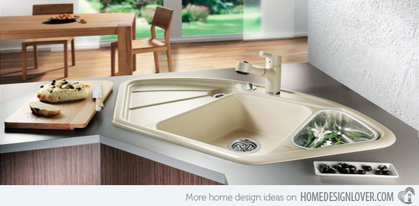 15 Cool Corner Kitchen Sink Designs - อ่างล้างจาน - อ่างล้างผัก - ห้องครัว - เทรนด์การออกแบบ - ตกแต่งภายใน