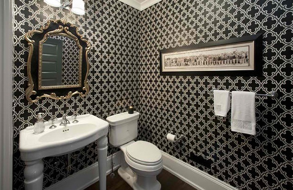 Phòng tắm được trang trí giấy dán tường trắng & đen - Phòng tắm - Giấy dán tường - Thiết kế