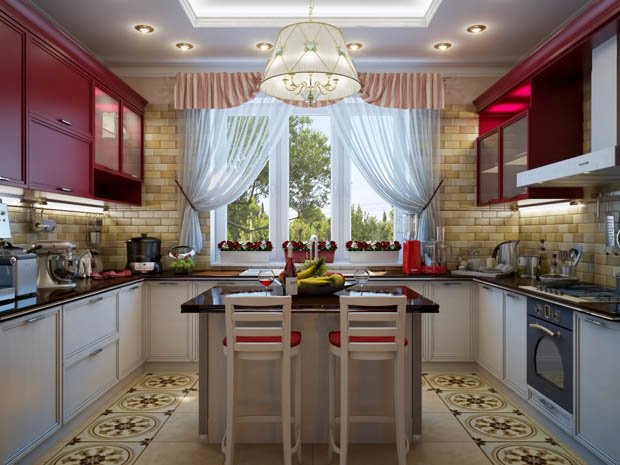 แบบห้องครัว สวยงาม สะอาดและโดดเด่นด้วยบิลท์อินโทนสีแดง