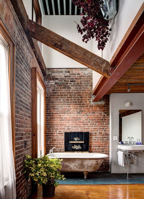 Phòng tắm cuốn hút với tường gạch - Phòng tắm - Thiết kế
