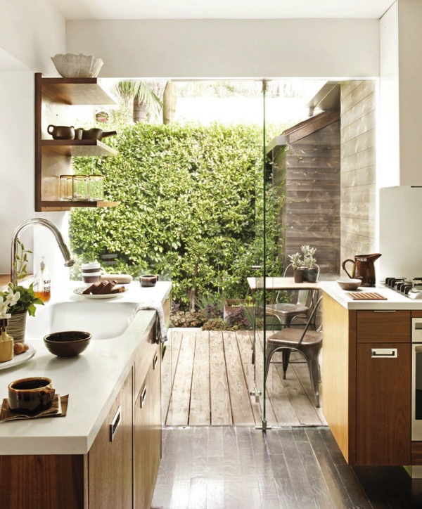 Great Indoor/Outdoor Feel From Kitchens With Glass Walls - Kitchen - Outdoor - Garden
