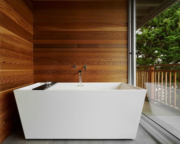 Cảm giác thiên nhiên với nhà tắm được trang trí gỗ