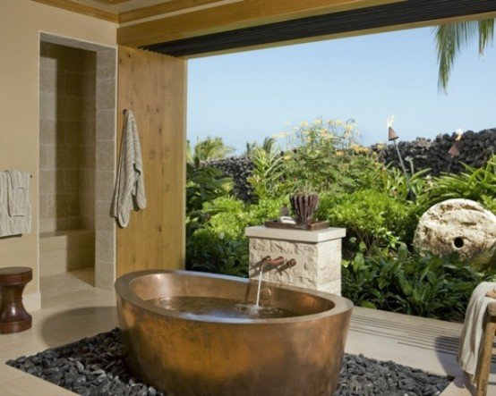 Phòng tắm mát mẻ với style nhiệt đới