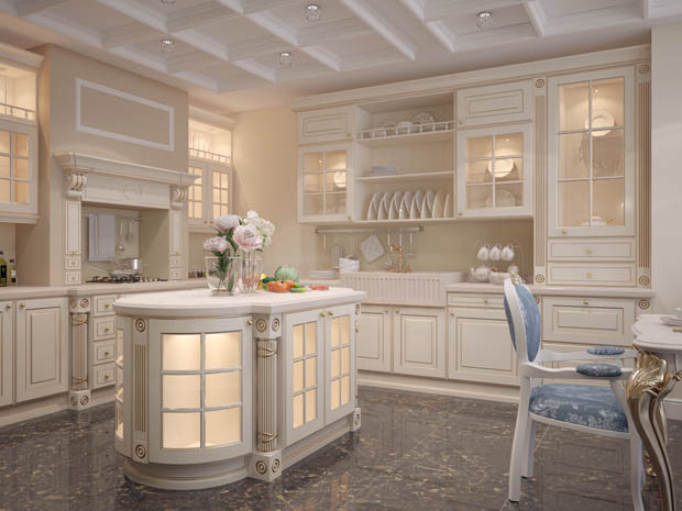แบบห้องครัว งดงาม หยดย้อยในแบบคุณนาย... - ตกแต่งครัว - แบบห้องครัว - แต่งครัวสวย สะอาด - โต๊ะทานอาหารสีฟ้า - ห้องครัวสวย - แต่งครัวคลาสสิค
