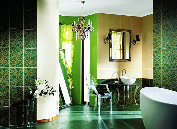 Phòng tắm mát hơn với tông xanh.