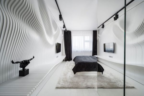 Phòng ngủ hiện đại với tông trắng đen và tường lượn sóng - Trang trí - Ý tưởng - Nội thất - Thiết kế đẹp - Phòng ngủ - Geometrix Design
