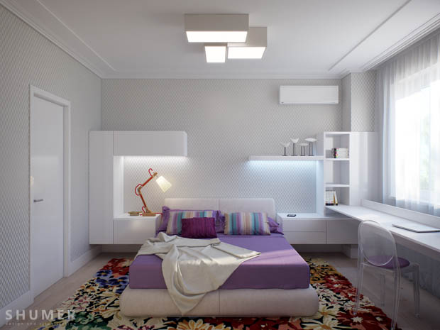 แต่งห้องนอนเล็ก โทนสีขาวม่วง แบบประหยัดพื้นที่ - แต่งห้องนอน - ห้องนอนขนาดเล็ก - แต่งห้องประหยัดที่ - แต่งห้องนอนเล็ก - ห้องนอนโทนสีขาวม่วง