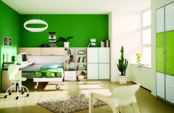 Phòng ngủ cho bé dịu mát với gam màu xanh lá