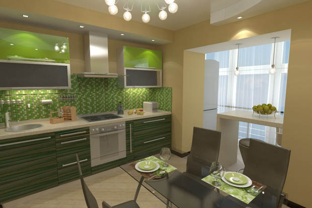 แบบห้องครัว 3D สวยดูดีด้วยกระเบื้องโมเสคสีเขียว แสนลงตัว - ตกแต่งบ้าน - ห้องทานอาหาร - ห้องครัว - 3 D - กระเบื้องโมเสค - สีเขียว