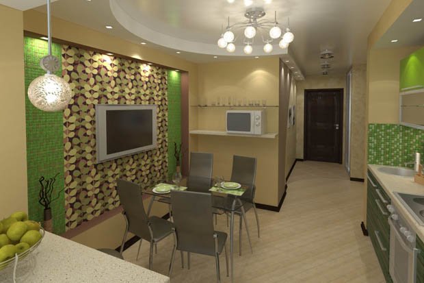 แบบห้องครัว 3D สวยดูดีด้วยกระเบื้องโมเสคสีเขียว แสนลงตัว