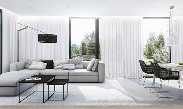 Phòng khách hiện đại với hai màu xám & trắng - Thiết kế - Phòng khách