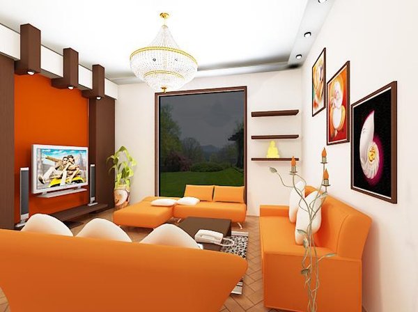 Phòng khách thêm ngọt ngào với gam màu trắng và cam