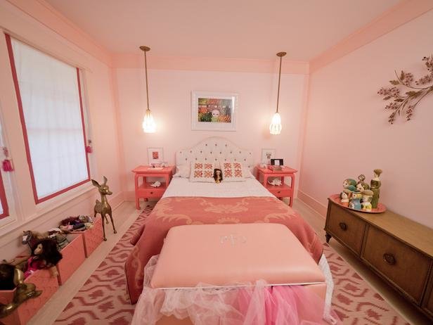 Phòng ngủ dễ thương cho các bé gái với tông màu hồng