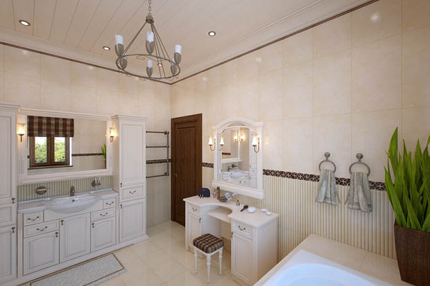 แบบห้องน้ำ โปร่งสว่าง มีโต๊ะเครื่องแป้งไว้เสริมสวยพร้อม! - โต๊ะเครื่องแป้ง - แต่งห้องน้ำ - แบบห้องน้ำสวย - ห้องน้ำโปร่งสว่าง - แต่งตัวในห้องน้ำ
