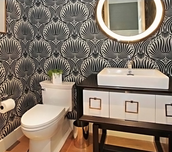 Phòng tắm được trang trí giấy dán tường trắng & đen - Phòng tắm - Giấy dán tường - Thiết kế
