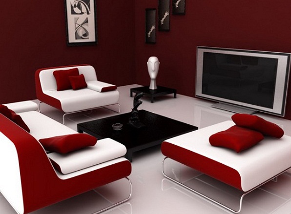 Phòng khách đầy sức hút với tường màu đỏ rượu - Thiết kế - Phòng khách
