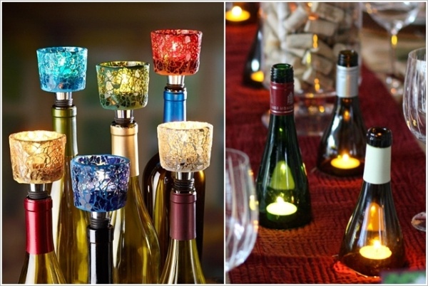 Đồ trang trí giữa bàn làm từ chai rượu vang - Đồ trang trí - Trang trí