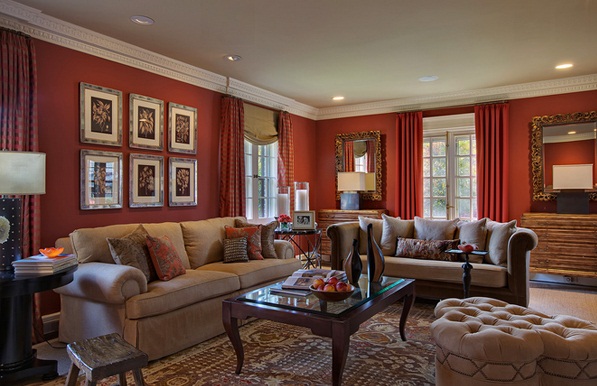 Phòng khách đầy sức hút với tường màu đỏ rượu - Thiết kế - Phòng khách